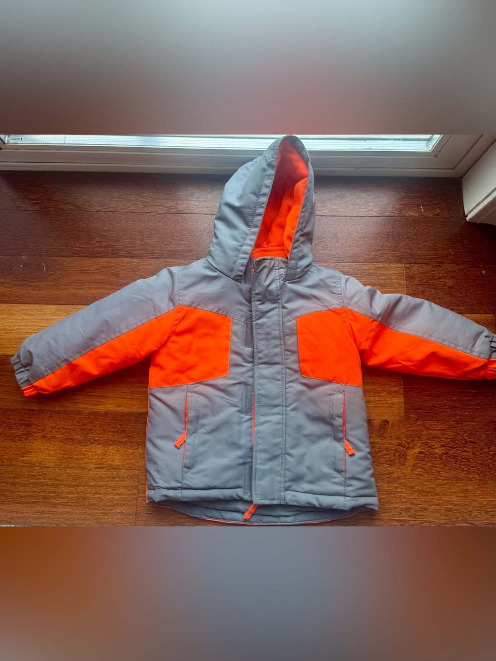 Like New - WonderKids Toddler 2T Orange Gray Hooded Fleece Lined Jacket